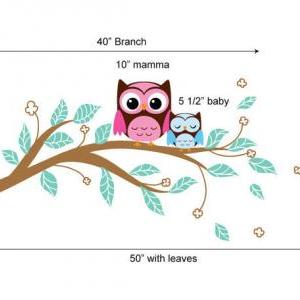Mom And Baby Cute Owls On Tree Branch Owl Bird..