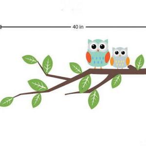 Mom And Baby Cute Big Eyes Owls On Tree Branch Owl..