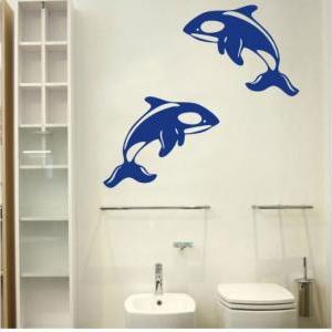 Cute Dolphin Two Lovers Lover Vinyl Wall Decal..