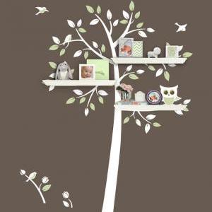 Shelving Tree Cute Owl Bird Flower Home Vinyl Wall..