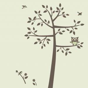Shelving Tree Cute Owl Bird Flower Home Vinyl Wall..