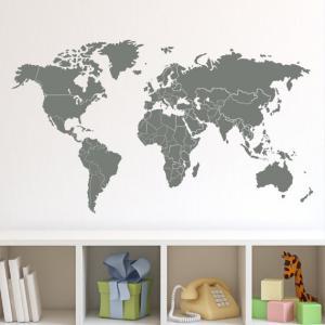 36"w World Map With Countries Borders..