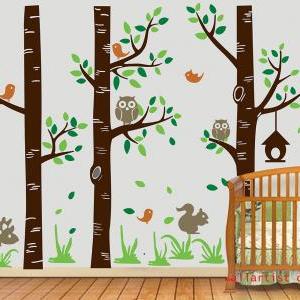 Vinyl Wall Decal Three Birch Trees Nursery Tree..