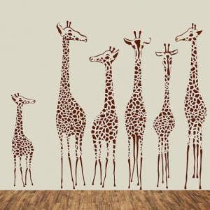 Vinyl Wall Decal Nursery Cute Six Giraffe Family..