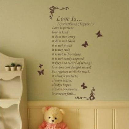 Flower Wine Butterfly With Words About Love Wall..