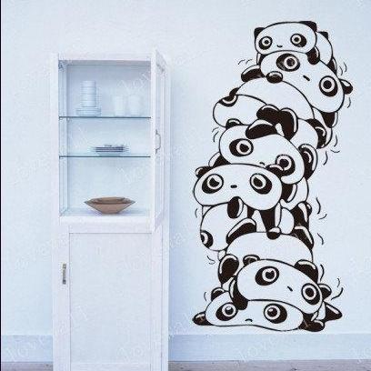 Vinyl Wall Decal Cute Stacked Panda Wall Decal Bed..