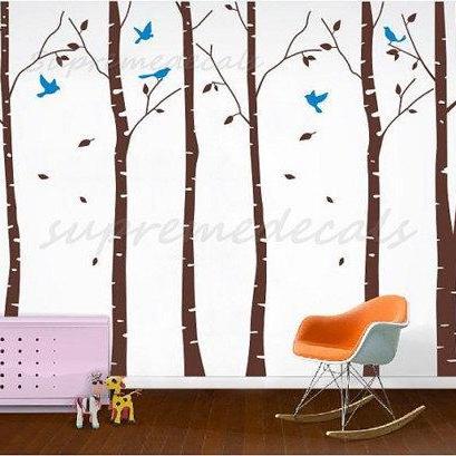 Six Birch Tree Decal,vinyl Wall Decal ,tree With..