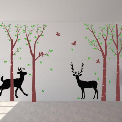 Wall Decal Two Lover Deers In Forest Tree Deer..