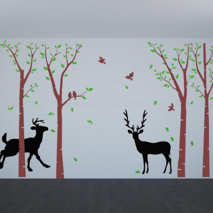 Wall Decal Two Lover Deers In Forest Tree Deer..
