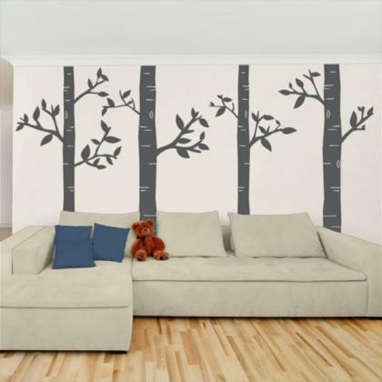 Wall Decal Large Size Four Birch Tree Truck Trees..