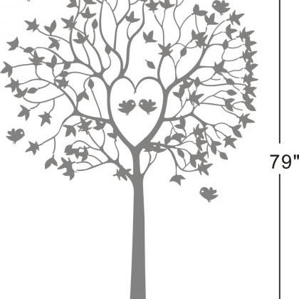 Vinyl Wall Decal Maple Leaf Tree With Sparrow Cute..