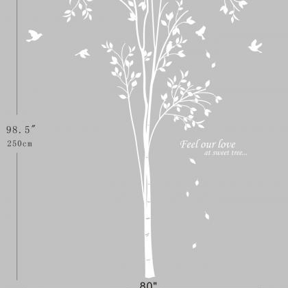 Vinyl Wall Decal Spring Tree With Leaves Flying..