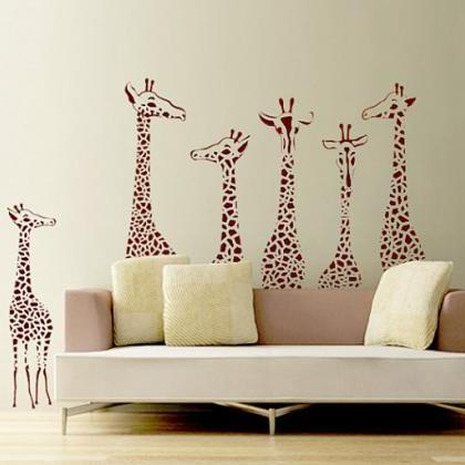 Nursery Cute Giraffe Family Vinyl Wall Decal Six..