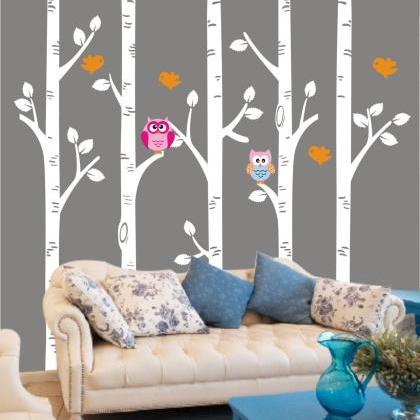Vinyl Wall Decal Colorful Owl Cute Birds On Tree..