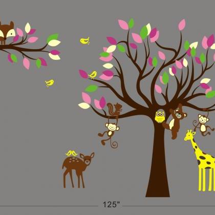 Vinyl Wall Decal Colorful Tree With Branch Forest..