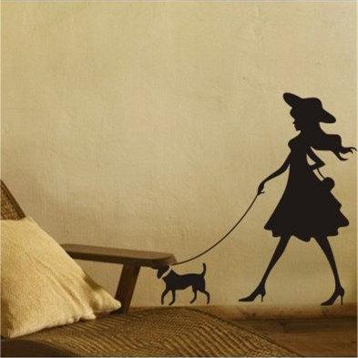 Wall Decal Vinyl Walking Dog Walk A Puppy Girl..