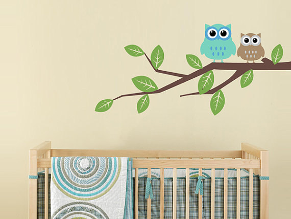 Mom And Baby Cute Big Eyes Owls On Tree Branch Owl Bird Art Decals Wall Sticker Vinyl Decal Stickers Living Room Bed Baby Room