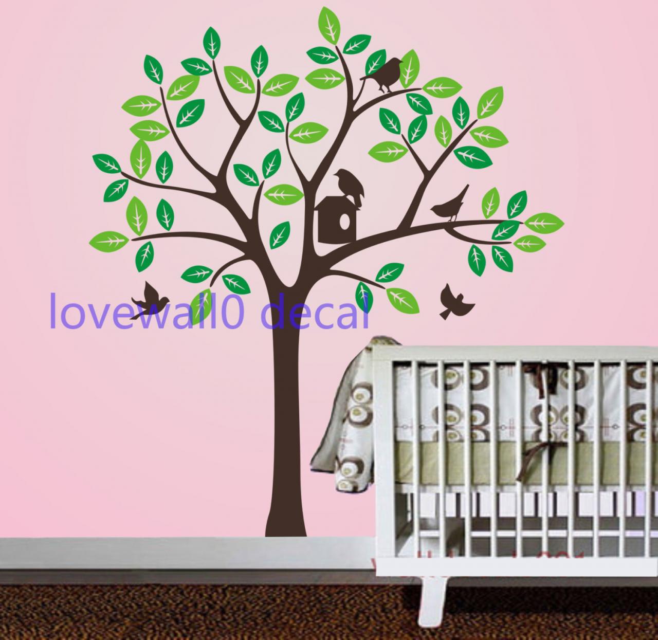 Two Set Leaves Tree With Bird Birdhouse Birds Leaf Room House Wall Sticker Art Murals Stickers Decal Decor Removeable 6613