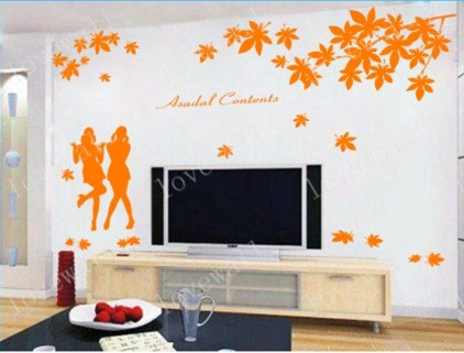 Maple Leaf Fall Falling Girl Girls Asadal Contents Vinyl Wall Decal Sticker Living Room Bed Room Sticker Art Home Murals 1360