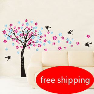 Romantic Flying Two Set Flowers Tree With Birds Bird Room House Home Wall Sticker Art Murals Stickers Decal Decor Removeable 574