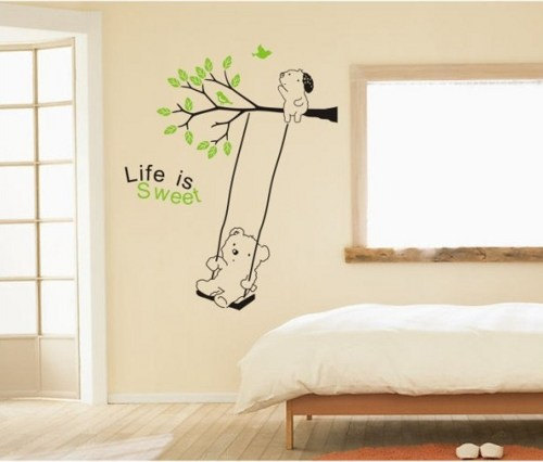 Fun Funny Cute Bear On Tree Branch Swing Swinging Vinyl Wall Decal