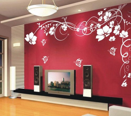 Vinyl Wall Decal Romantic Flower Vines Flowers Butterfly Girl Floral Tv Set Home House Art Wall Decals Wall Sticker Stickers Baby Room Kid
