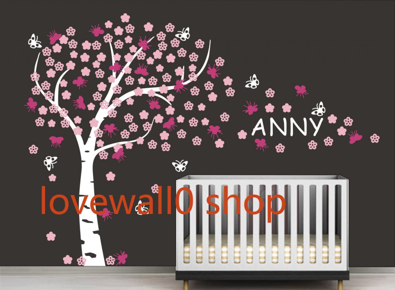 Vinyl Cherry Blossom Tree Wall Decal Nursery Kids Custom Name