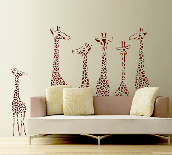 Vinyl Wall Decal Nursery Cute Six Giraffe Family Giraffes Home House Art Wall Decals Wall Sticker Stickers Baby Room Kid D717