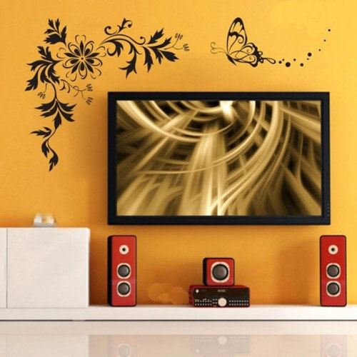 Vinyl Wall Decal Romantic Flower Vine Butterfly Leaf Tv Set Background Home House Art Wall Decals Wall Sticker Stickers Baby Room Kid 303