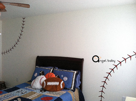 Vinyl Wall Decal Nursery Baseball Stitch Lines With Custom Name Sport Sports Home House Wall Decals Wall Sticker Stickers Baby Room Kid R852