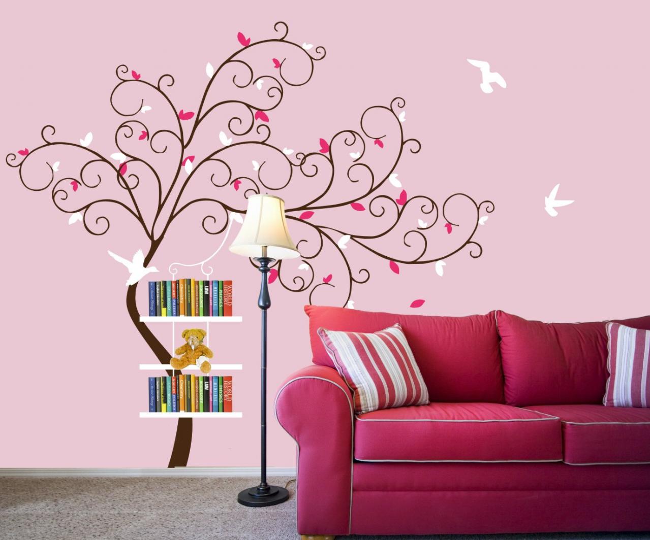 Vinyl Wall Decal Volume Shelf Shelving Tree Leaf With Flying Birds Bird Home House Art Wall Decals Wall Sticker Stickers Baby Room Kid R516