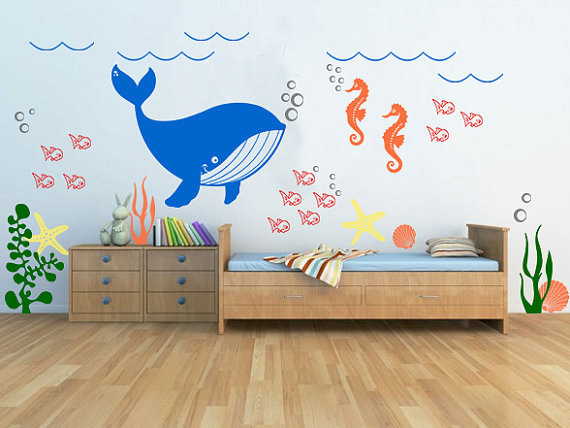 Baby Nursery Decal -underwater Seaweed Fish Sea Star Seashell Whale Seahorse-animal Decals - Home Decals - Kids Wall Sticker - Stickers Rk14