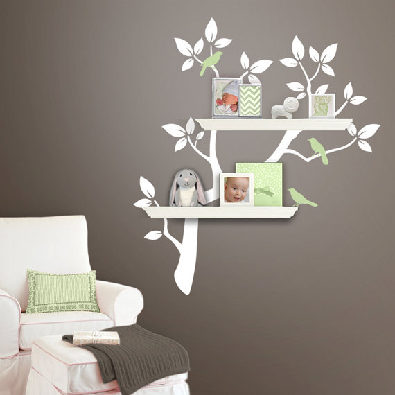 Wall Decal Birds Sheving Tree Branch With Bird Leaf Shelf Nursery Vinyl Home Decals Wall Sticker Stickers Kids Baby Room Bed Kid R629