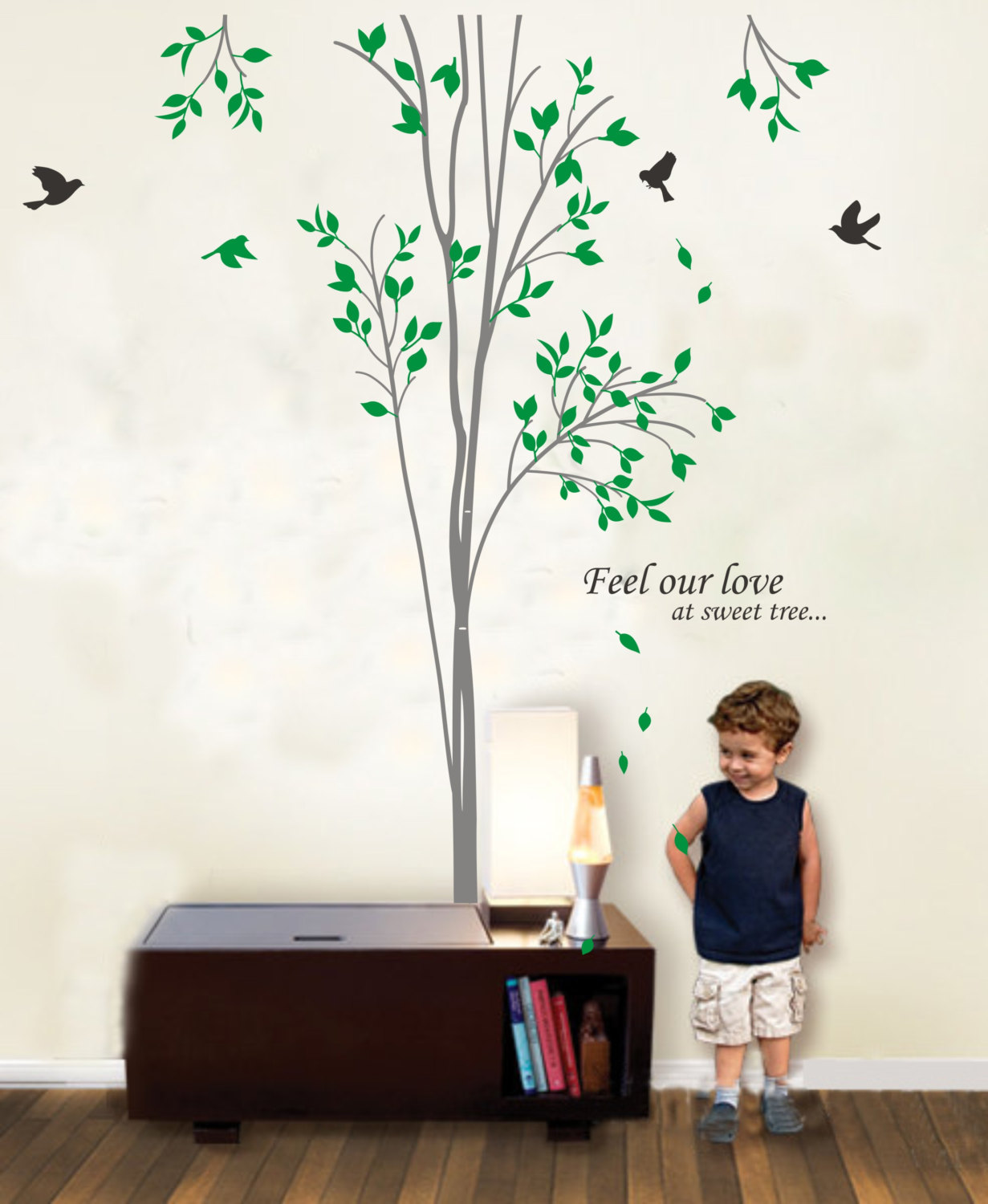 Vinyl Wall Decal Spring Tree With Leaves Flying Birds Trees Bird Leaf Home House Art Wall Decals Wall Sticker Stickers Baby Room Kid R813