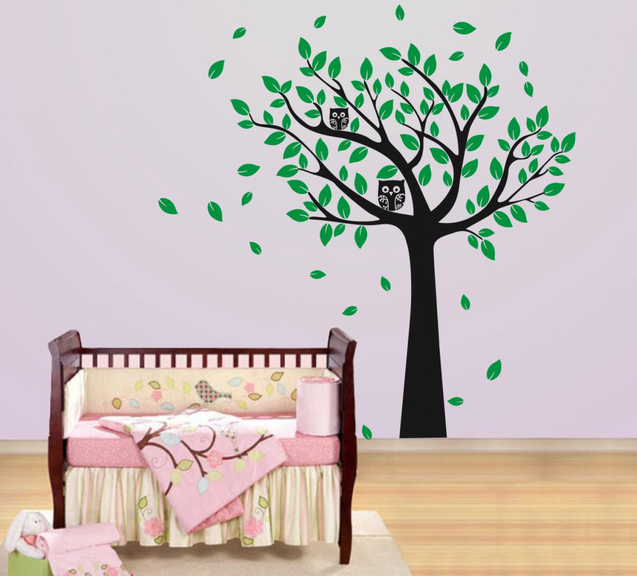 Vinyl Wall Decal Cute Owl On Tree Leaf Leaves Mom And Baby Owls Trees Home House Art Wall Decals Wall Sticker Stickers Baby Room Kid R567