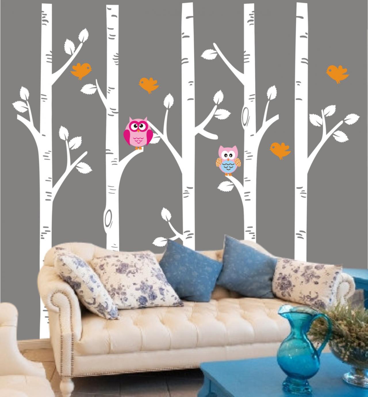 Vinyl Wall Decal Colorful Owl Cute Birds On Tree Bird Leaf Owls Trees Home House Art Wall Decals Wall Sticker Stickers Baby Room Kid R833