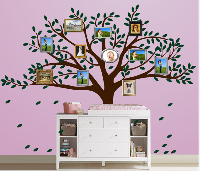 Vinyl Wall Decal Family Photo Tree Decals Frame Big Trees Falling Leaves Home House Wall Decor Wall Sticker Stickers Kids Baby Room R568