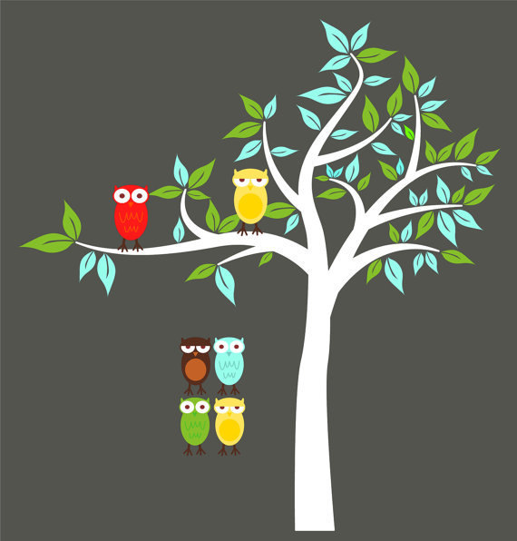 Tree Owl Decal ,nursery Owls Sticker,owl Family Wall Decal, Jungle Decal, Owls Decals, Owl Tree, Owl Nursery Decor,tree With Owls, Animal