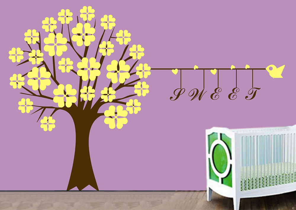 Vinyl String Line Custom Name Love Heart Leaf Tree With Bird Wall Decal Home House Wall Decor Wall Sticker Stickers Kids Baby Room Rk546
