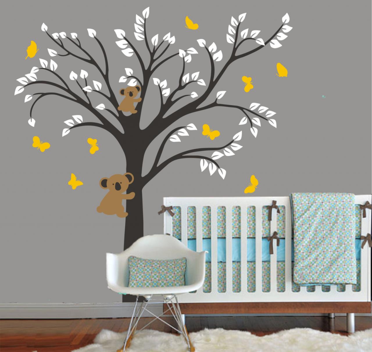 Vinyl Wall Decal Simple Tree With Cute Bears Playing Butterfly Cubs Art Home Decals Wall Sticker Stickers Kids Room Bed Baby Removable R841
