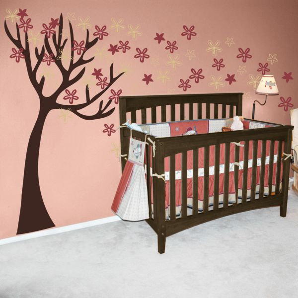 Vinyl Wall Decal Leaning Tree With Blossom Flowers Decal Blossom Flower Home Art Decals Wall Sticker Stickers Baby Girl Room Bed R713