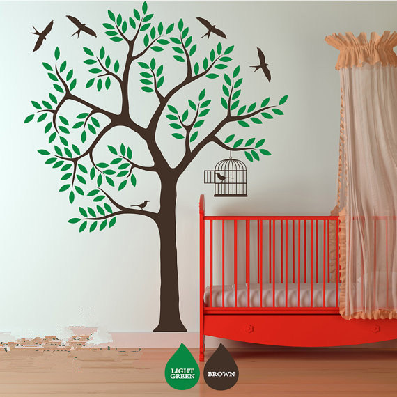 Fly Birds Tree With Birds Vinyl Wall Decal Bird In Birdcage Decors Home Art Decals Wall Sticker Stickers Kids Room Bed Baby Kid R642
