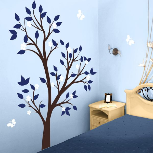 Little Tree With Butterfly Wall Decal Vinyl Blossom Flower Leaf Leaves Home Art Decals Wall Sticker Stickers Kids Girl Room Bed Baby R682