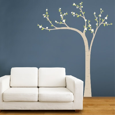Vinyl Wall Decal Peaceful Leaning Birch Tree Blossoms Flower Buds Leaf Home Art Decals Wall Sticker Stickers Living Room Bed Baby R681