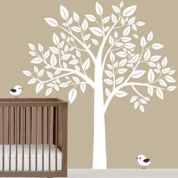 Nursery Big White Tree With Birds Trees Leaf Bird Home Wall Decal ...