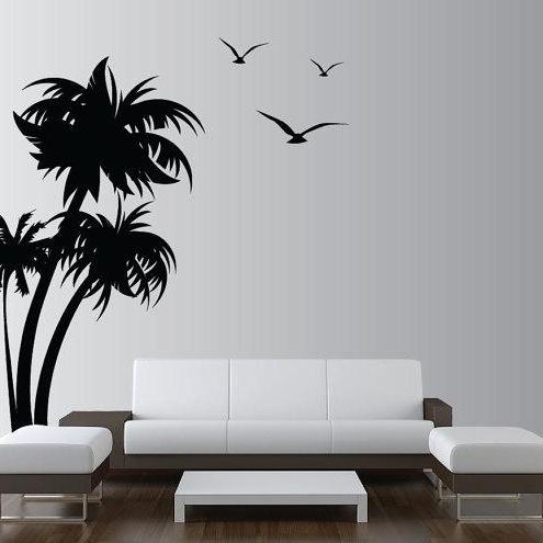 Vinyl Wall Decal Palm Coconut Tree With Seagull Birds Trees Leaf
