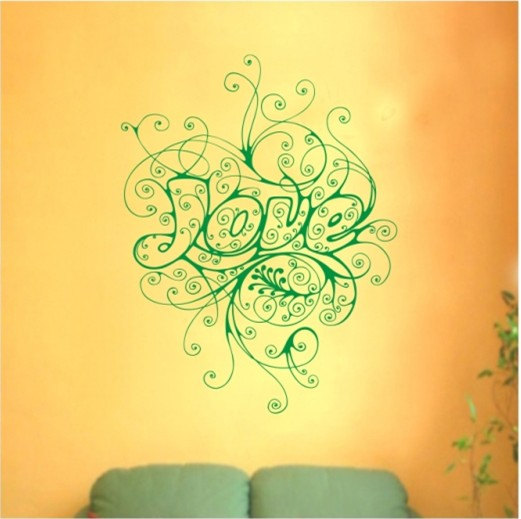Unique Special Pattern Flower Wine With Word Love Vinyl Wall Decal Wall ...