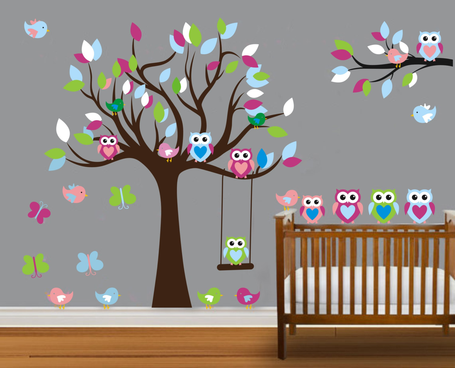 Vinyl Wall Decal On Sale Colorful Nursery Cute Owl Family Tree