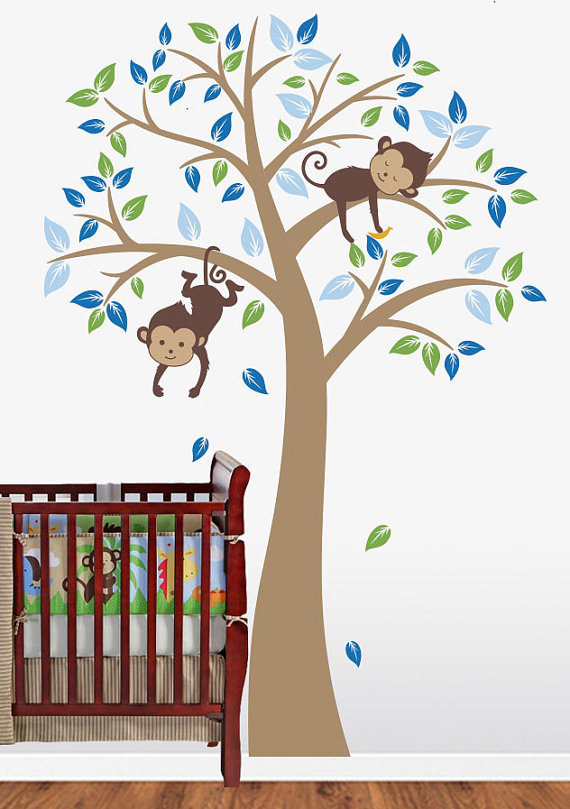 Monkey Wall Decals Nursery Monkeys Nursery Wall Decal Tree Wall Decal Tree And Name